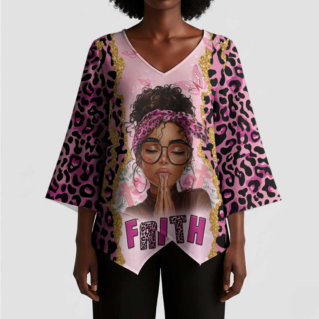 Black Her Story Kimono Sleeve Blouse Faith Pink Leopard - African Pride