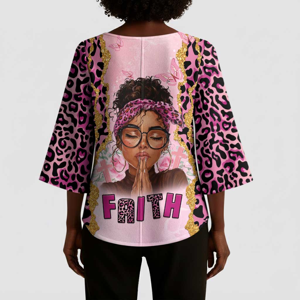 Black Her Story Kimono Sleeve Blouse Faith Pink Leopard - African Pride