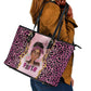 Black Her Story Leather Tote Bag Faith Pink Leopard - African Pride