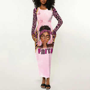 Black Her Story Long Sleeve Bodycon Dress Faith Pink Leopard - African Pride