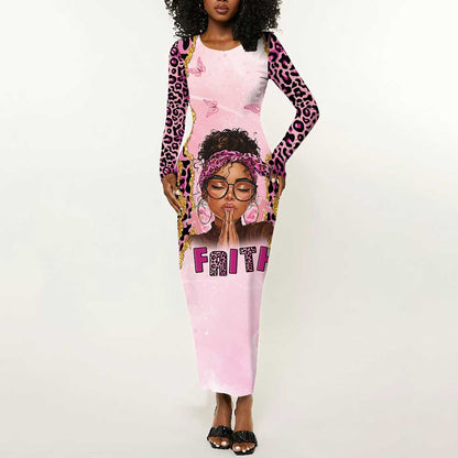 Black Her Story Long Sleeve Bodycon Dress Faith Pink Leopard - African Pride