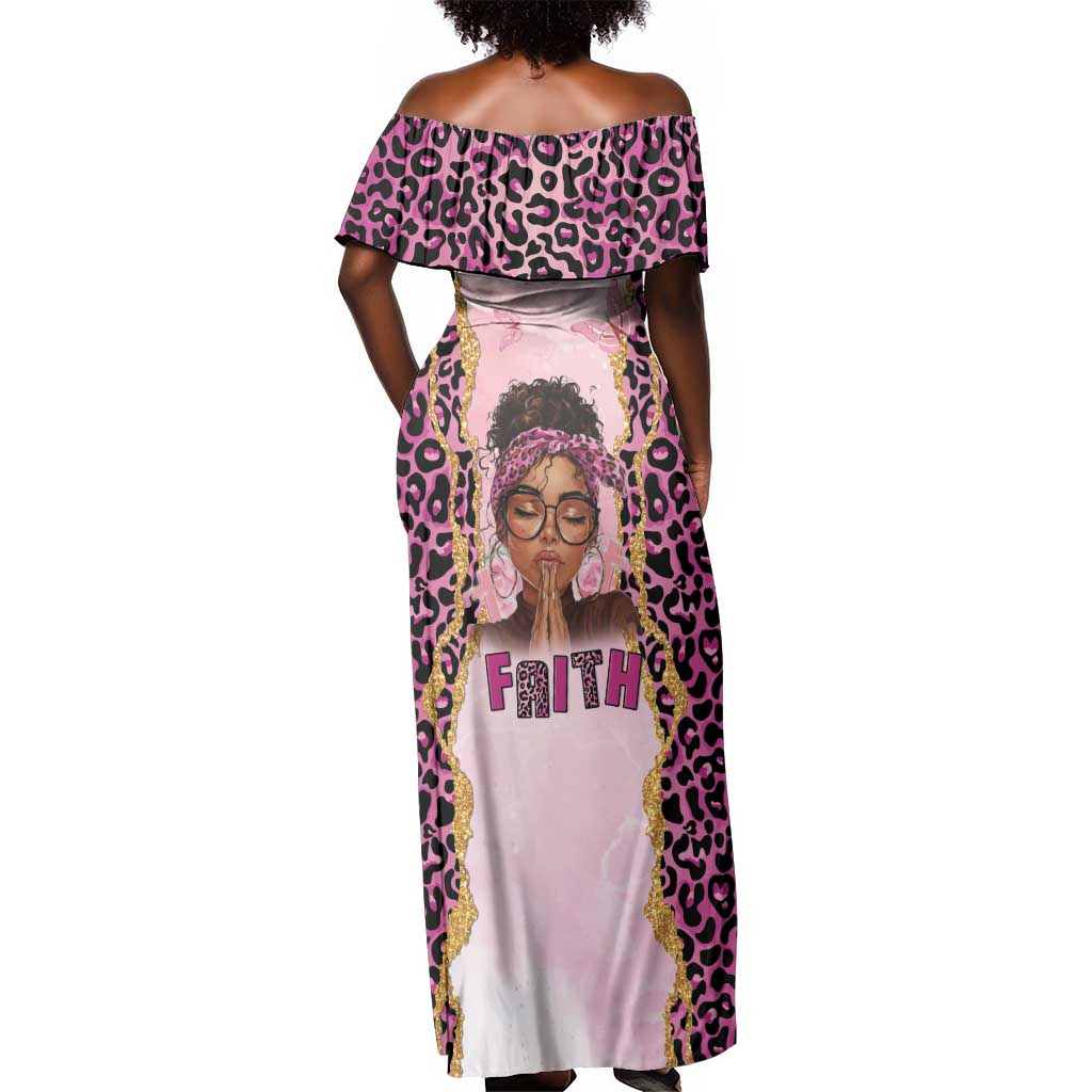 Black Her Story Off Shoulder Maxi Dress Faith Pink Leopard - African Pride