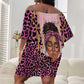 Black Her Story Off Shoulder Short Dress Faith Pink Leopard - African Pride