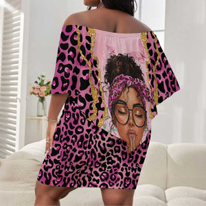 Black Her Story Off Shoulder Short Dress Faith Pink Leopard - African Pride