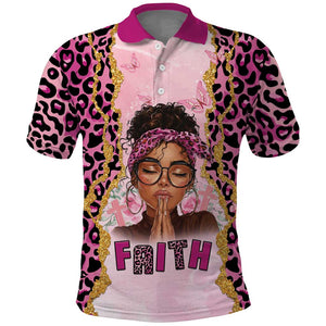 Black Her Story Polo Shirt Faith Pink Leopard - African Pride