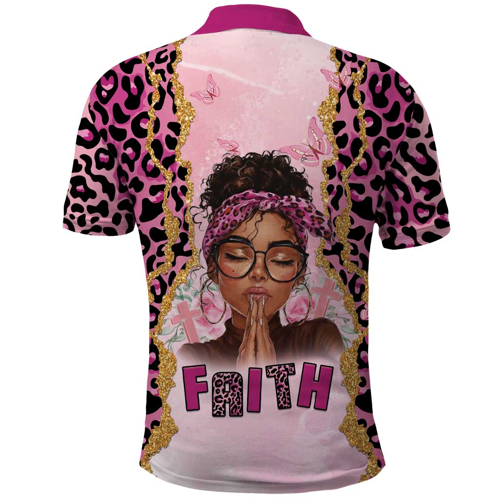 Black Her Story Polo Shirt Faith Pink Leopard - African Pride