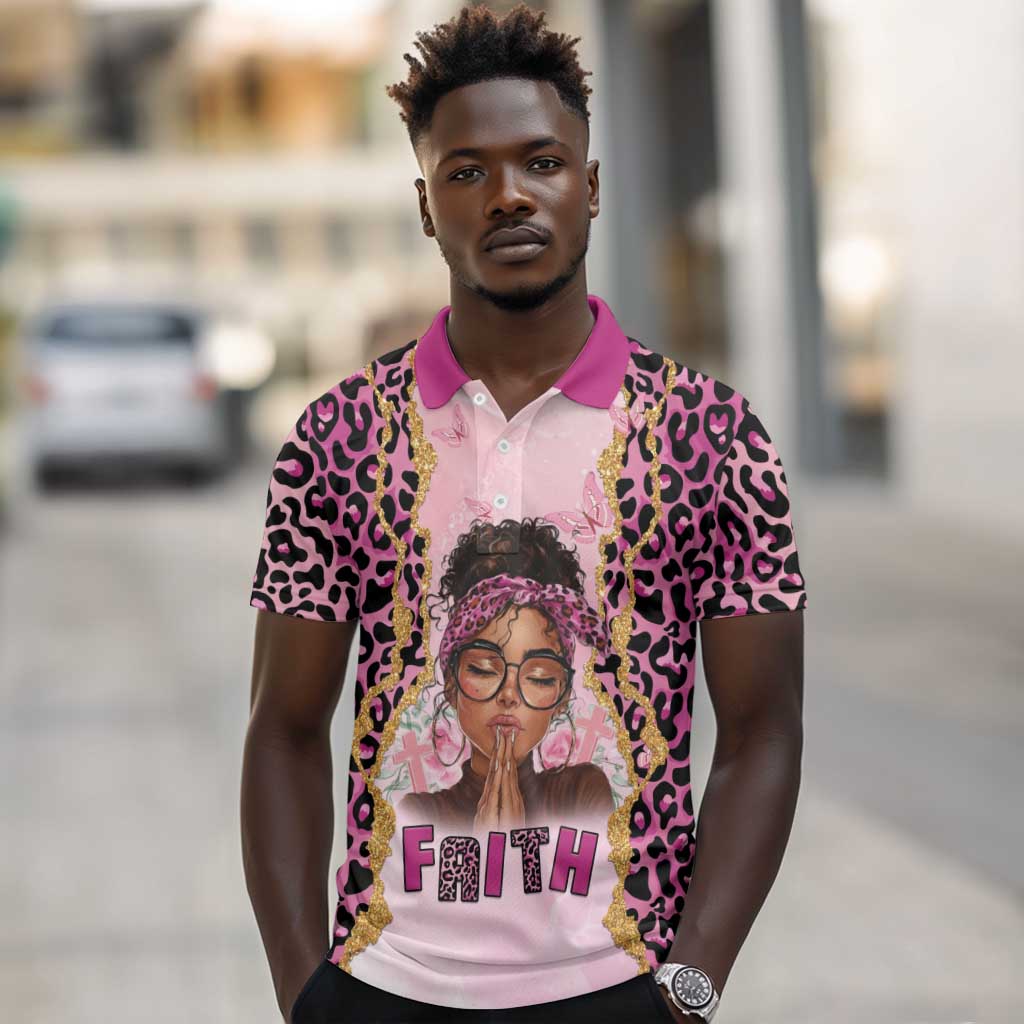 Black Her Story Polo Shirt Faith Pink Leopard - African Pride