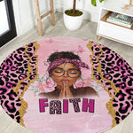 Black Her Story Round Carpet Faith Pink Leopard - African Pride