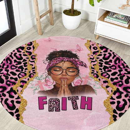 Black Her Story Round Carpet Faith Pink Leopard - African Pride