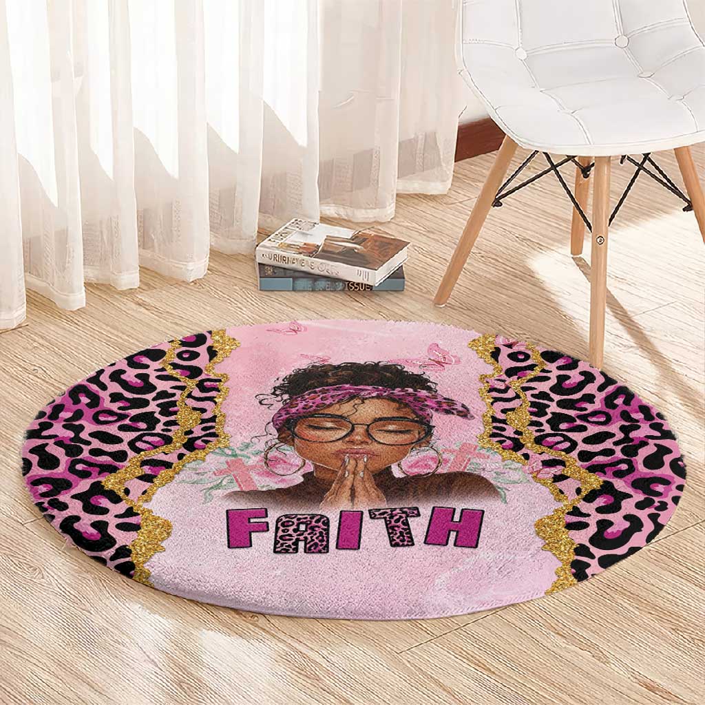 Black Her Story Round Carpet Faith Pink Leopard - African Pride