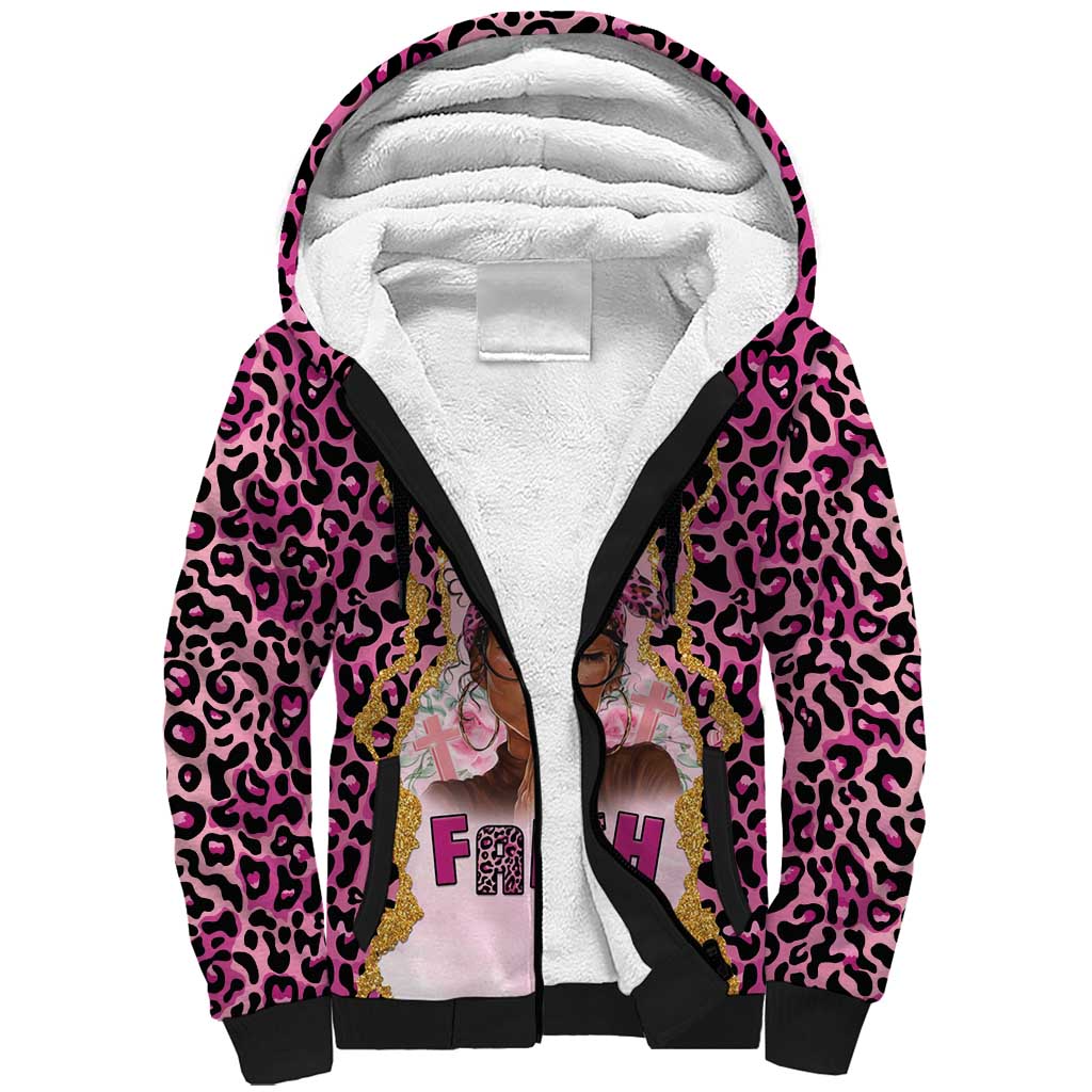 Black Her Story Sherpa Hoodie Faith Pink Leopard - African Pride
