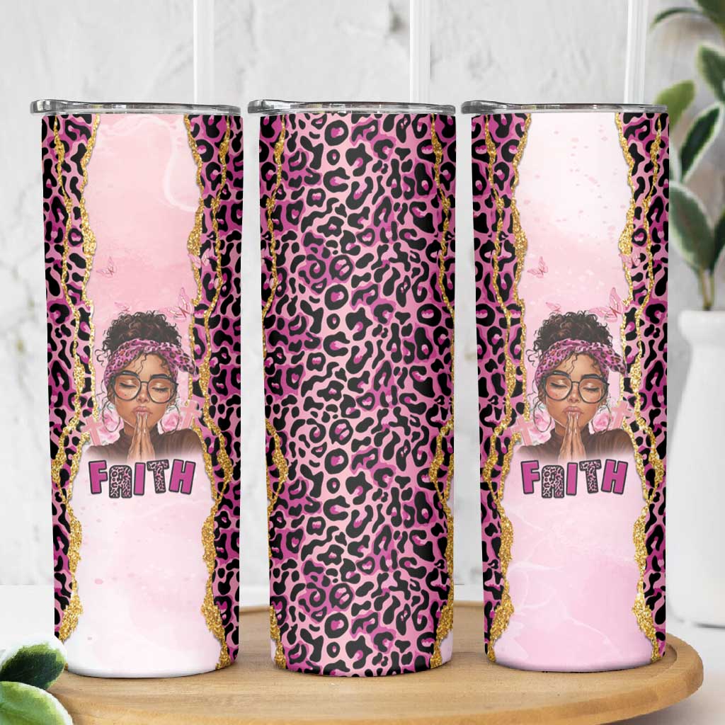 Black Her Story Skinny Tumbler Faith Pink Leopard - African Pride