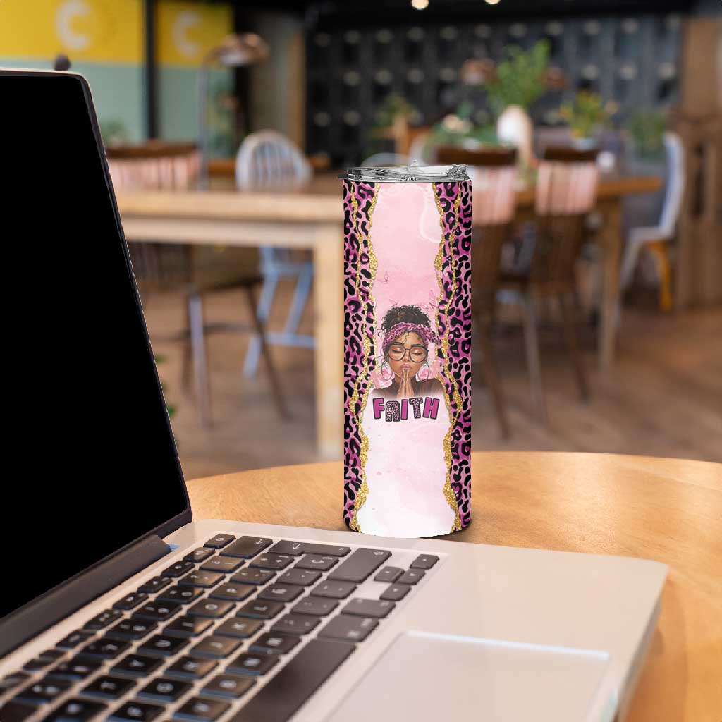 Black Her Story Skinny Tumbler Faith Pink Leopard - African Pride