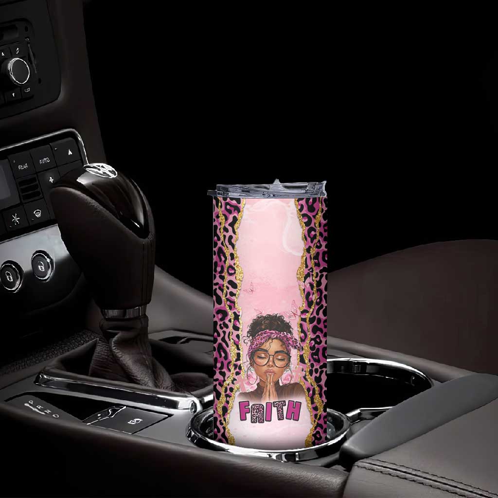Black Her Story Skinny Tumbler Faith Pink Leopard - African Pride