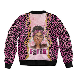 Black Her Story Sleeve Zip Bomber Jacket Faith Pink Leopard - African Pride
