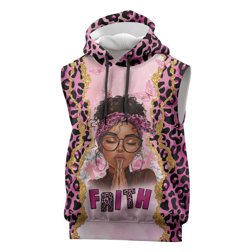 Black Her Story Sleeveless Hoodie Faith Pink Leopard - African Pride