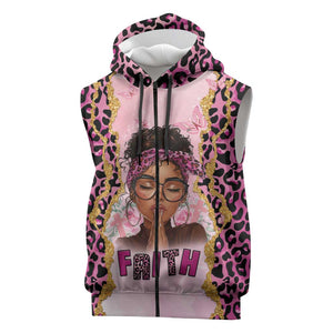 Black Her Story Sleeveless Zip Hoodie Faith Pink Leopard - African Pride