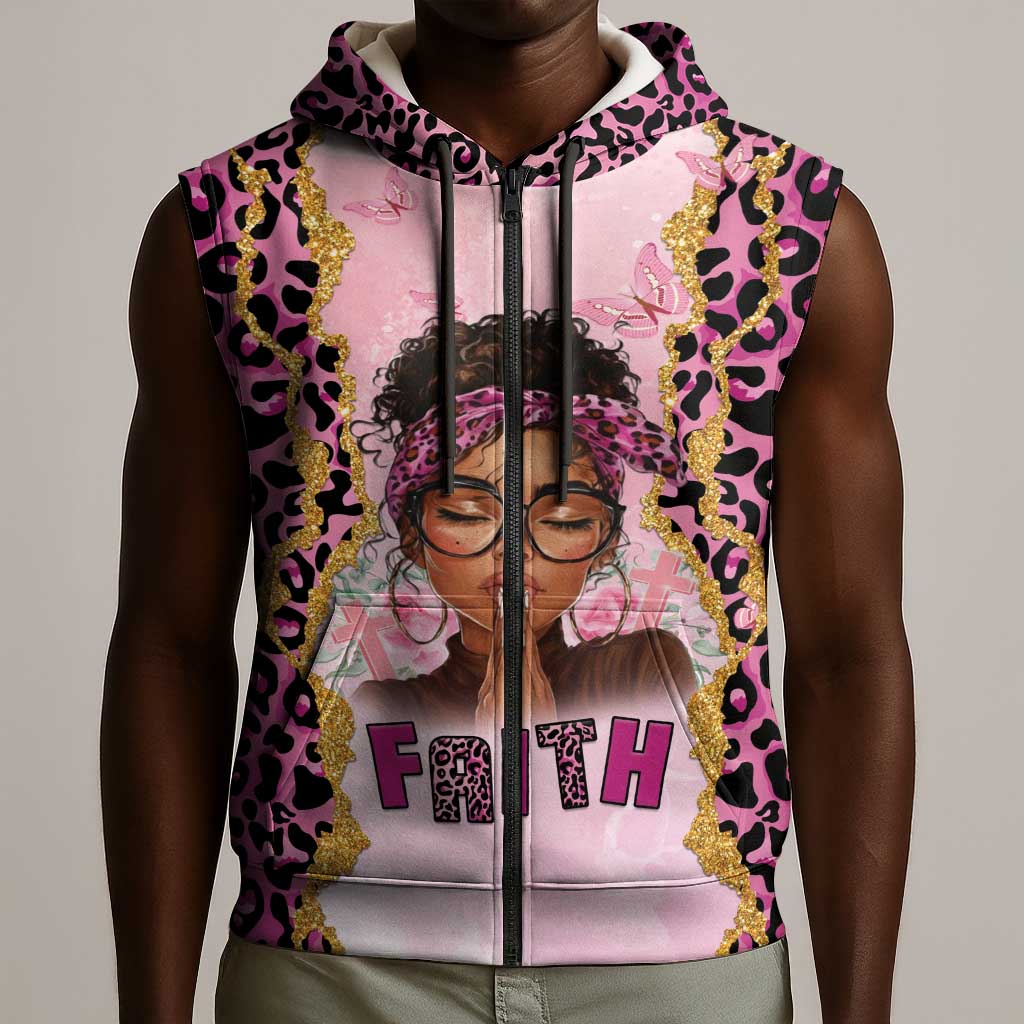Black Her Story Sleeveless Zip Hoodie Faith Pink Leopard - African Pride