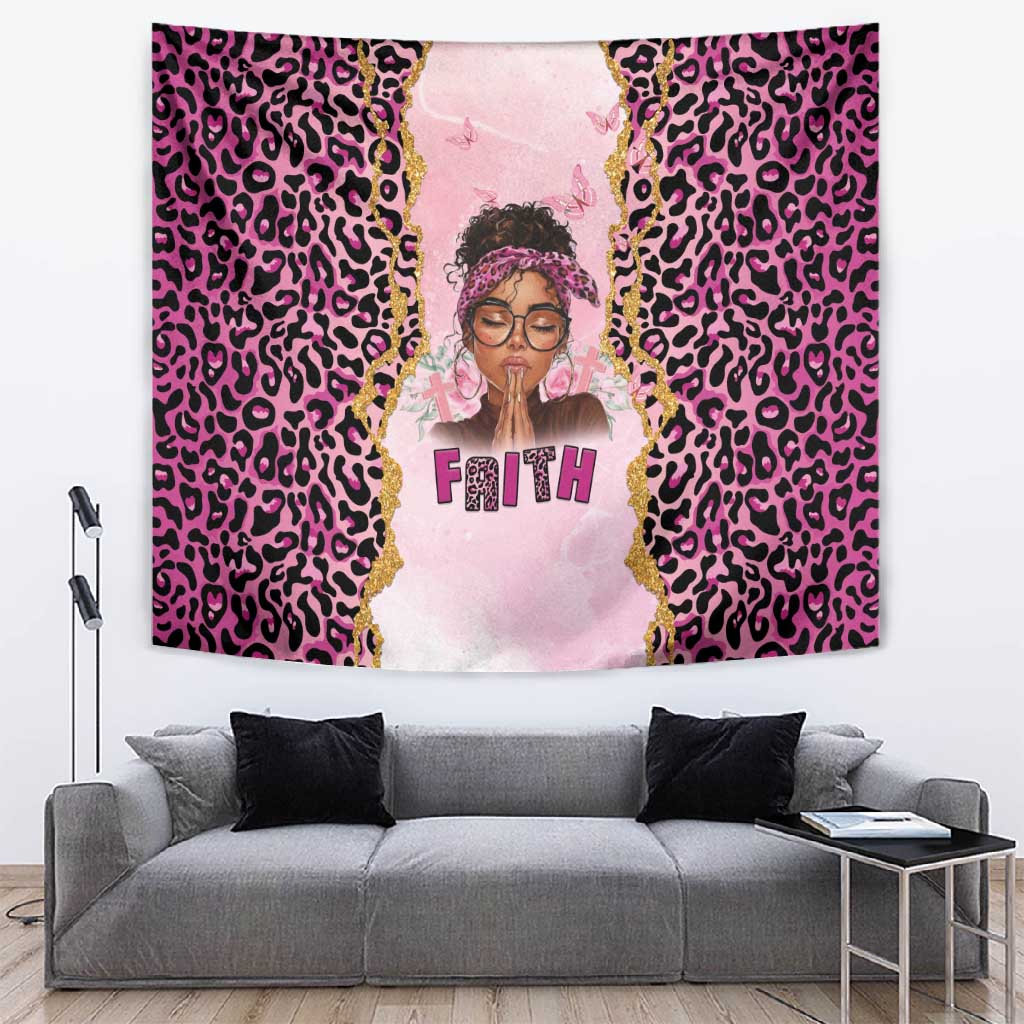 Black Her Story Tapestry Faith Pink Leopard - African Pride