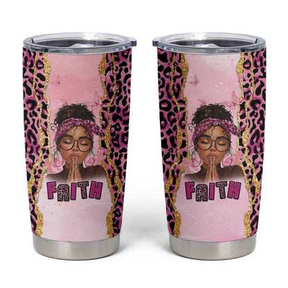 Black Her Story Tumbler Cup Faith Pink Leopard - African Pride