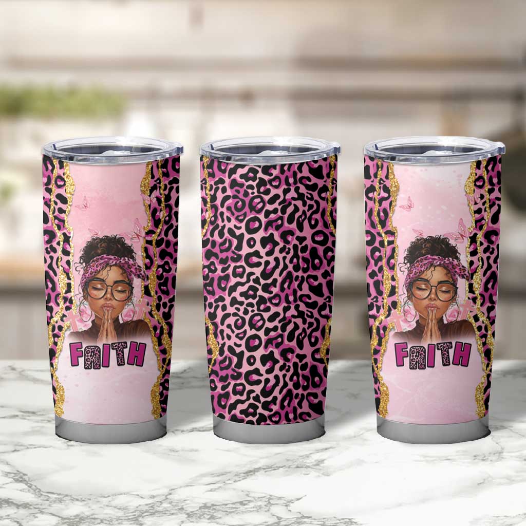 Black Her Story Tumbler Cup Faith Pink Leopard - African Pride