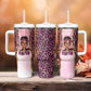 Black Her Story Tumbler With Handle Faith Pink Leopard - African Pride