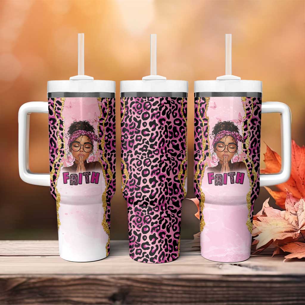 Black Her Story Tumbler With Handle Faith Pink Leopard - African Pride