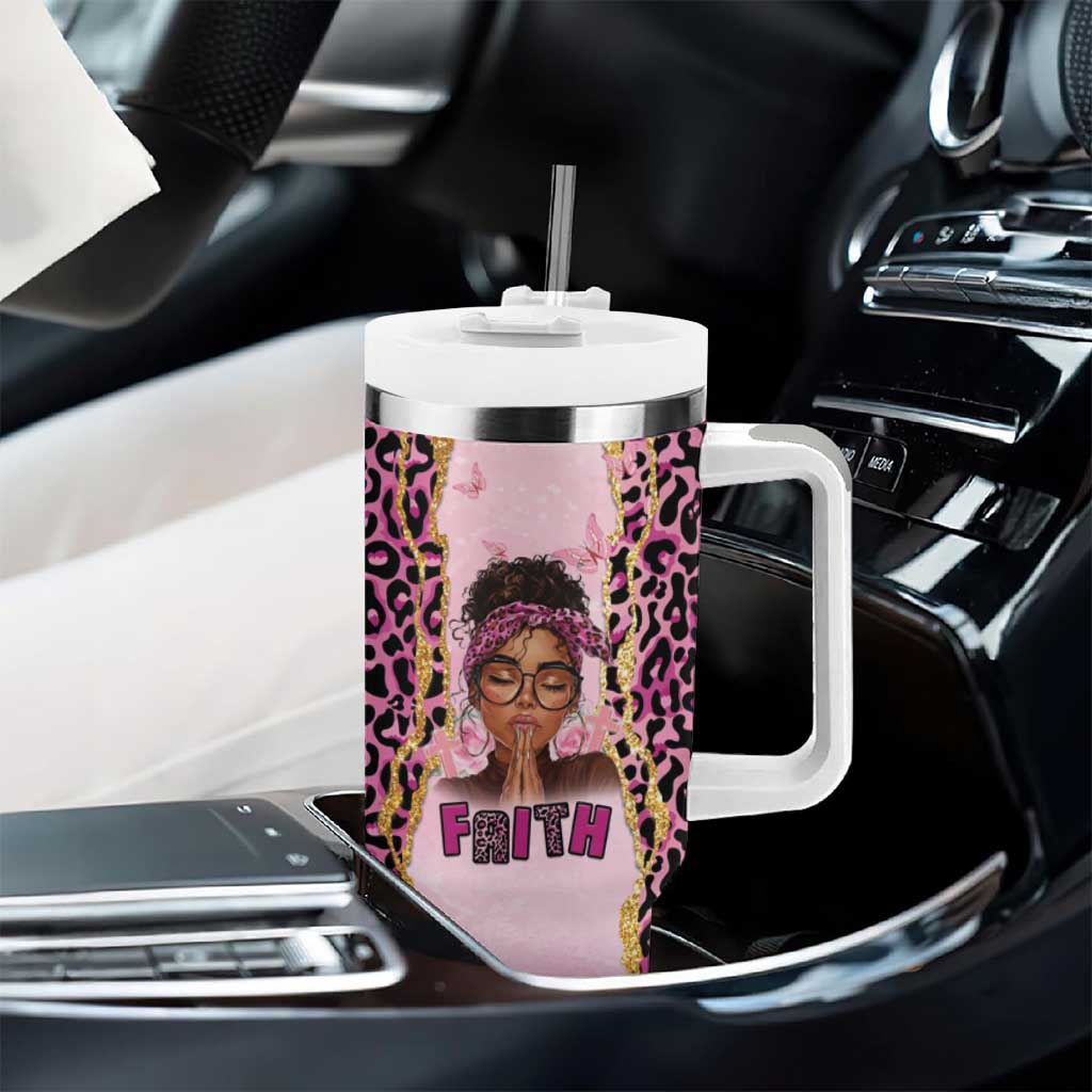 Black Her Story Tumbler With Handle Faith Pink Leopard - African Pride