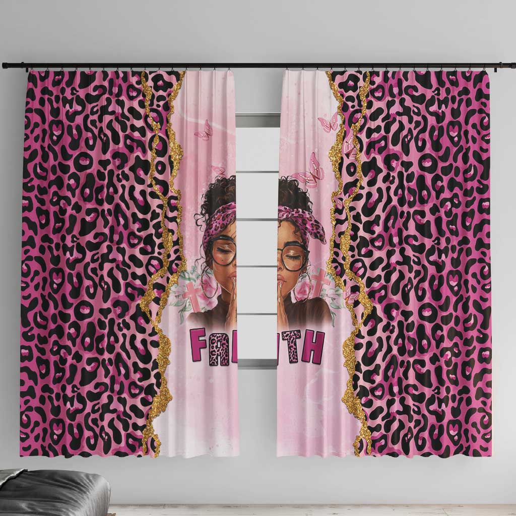 Black Her Story Window Curtain Faith Pink Leopard - African Pride