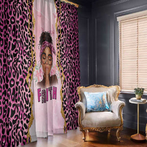 Black Her Story Window Curtain Faith Pink Leopard - African Pride