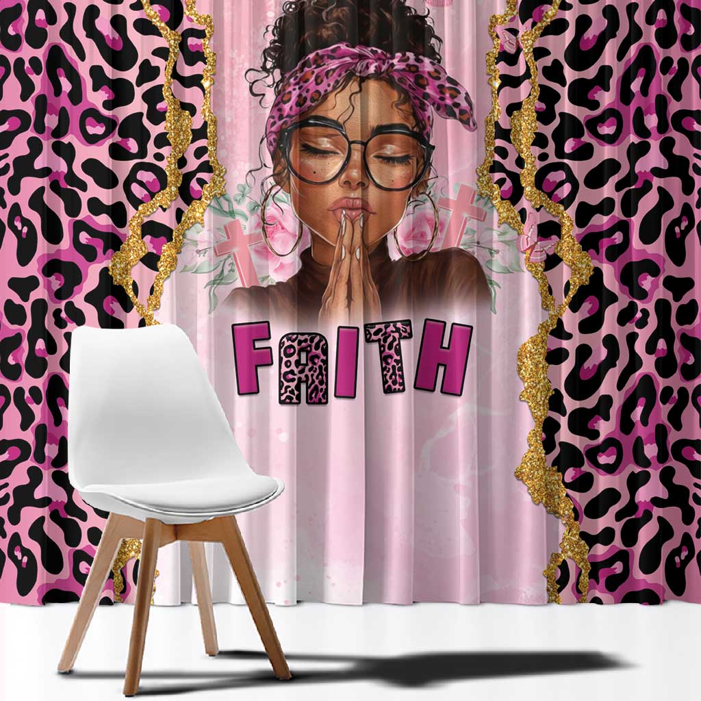 Black Her Story Window Curtain Faith Pink Leopard - African Pride