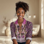 Black Her Story Women Casual Shirt Faith Pink Leopard - African Pride