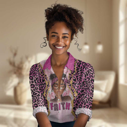Black Her Story Women Casual Shirt Faith Pink Leopard - African Pride