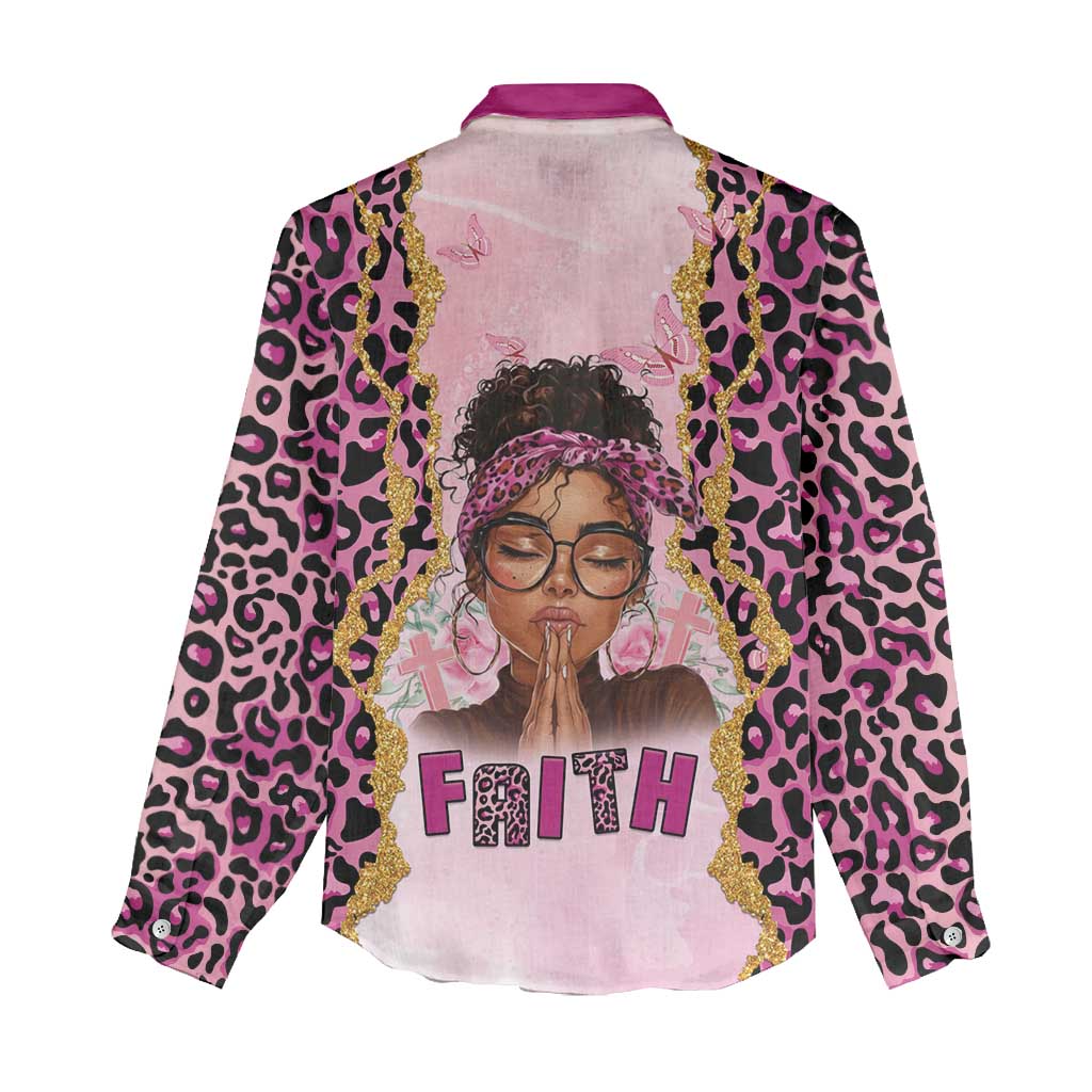 Black Her Story Women Casual Shirt Faith Pink Leopard - African Pride