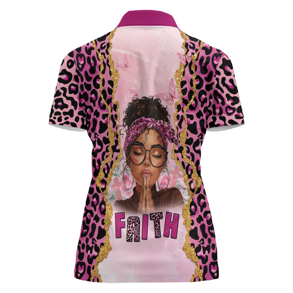 Black Her Story Women Polo Shirt Faith Pink Leopard - African Pride
