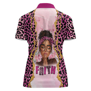 Black Her Story Women Polo Shirt Faith Pink Leopard - African Pride