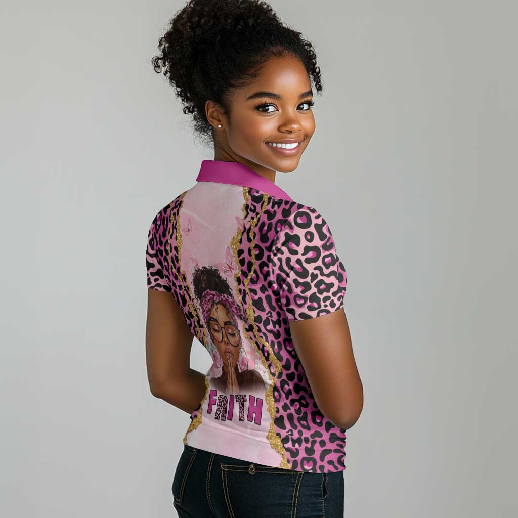 Black Her Story Women Polo Shirt Faith Pink Leopard - African Pride