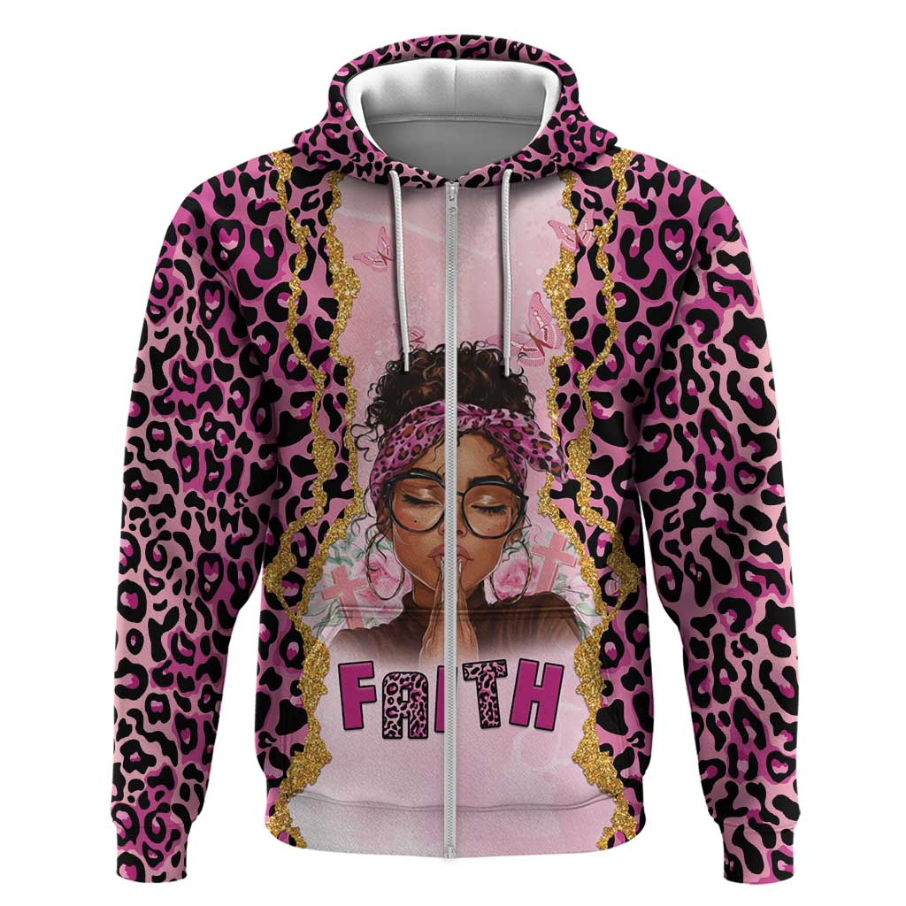 Black Her Story Zip Hoodie Faith Pink Leopard - African Pride