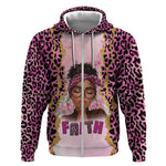 Black Her Story Zip Hoodie Faith Pink Leopard - African Pride