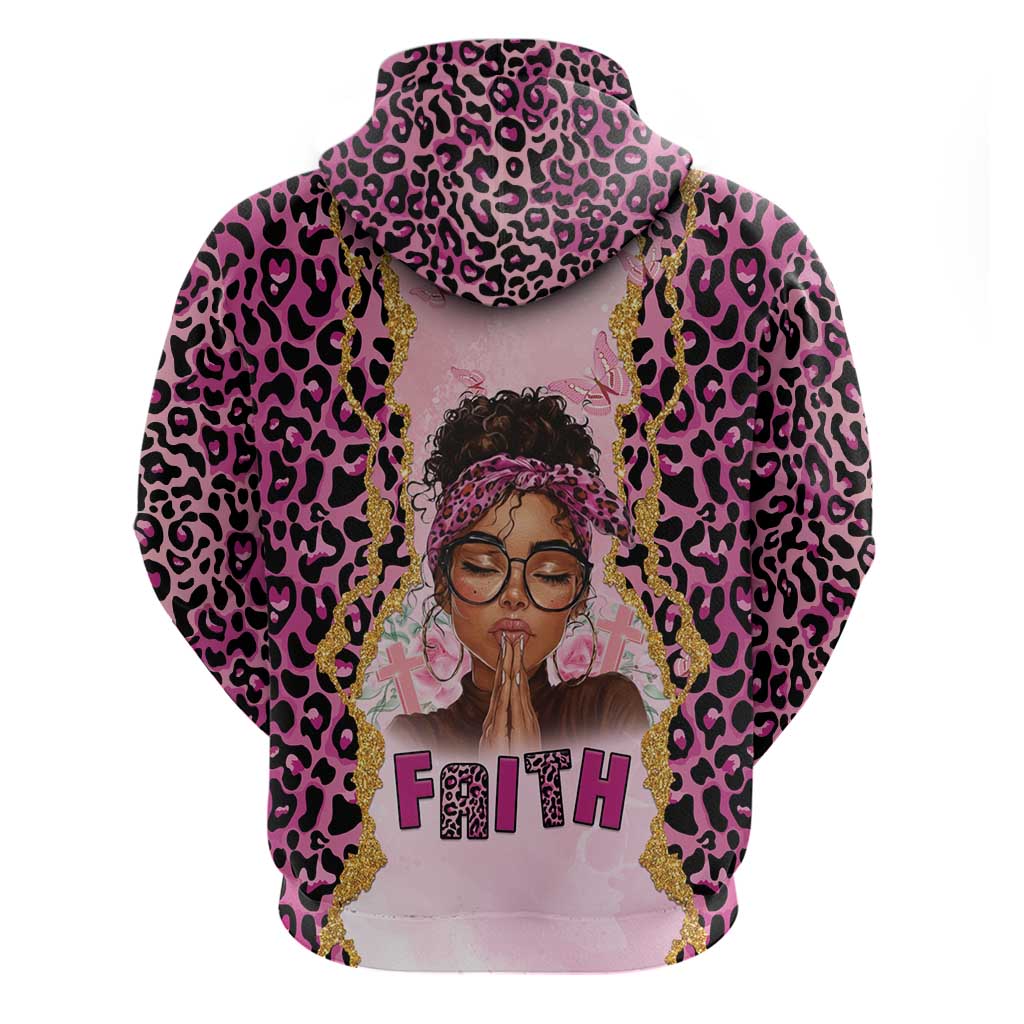 Black Her Story Zip Hoodie Faith Pink Leopard - African Pride