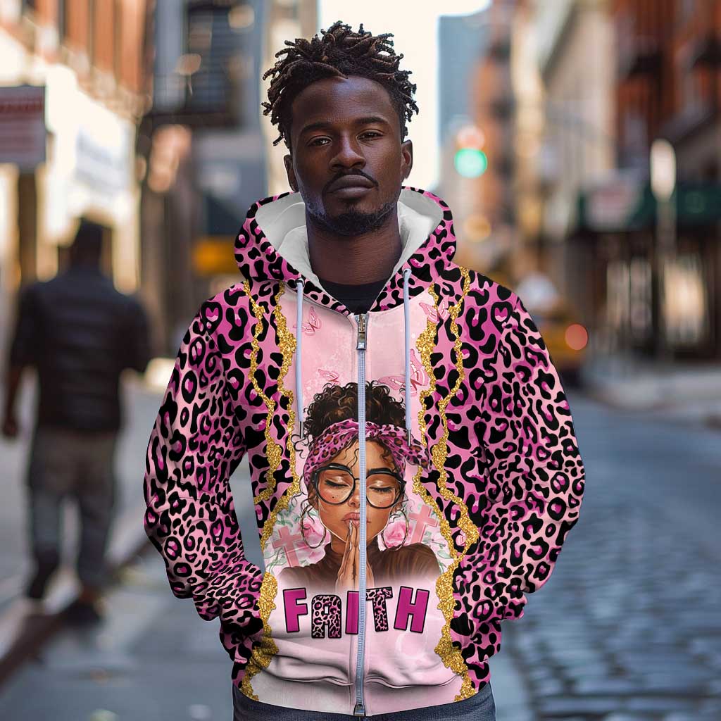 Black Her Story Zip Hoodie Faith Pink Leopard - African Pride