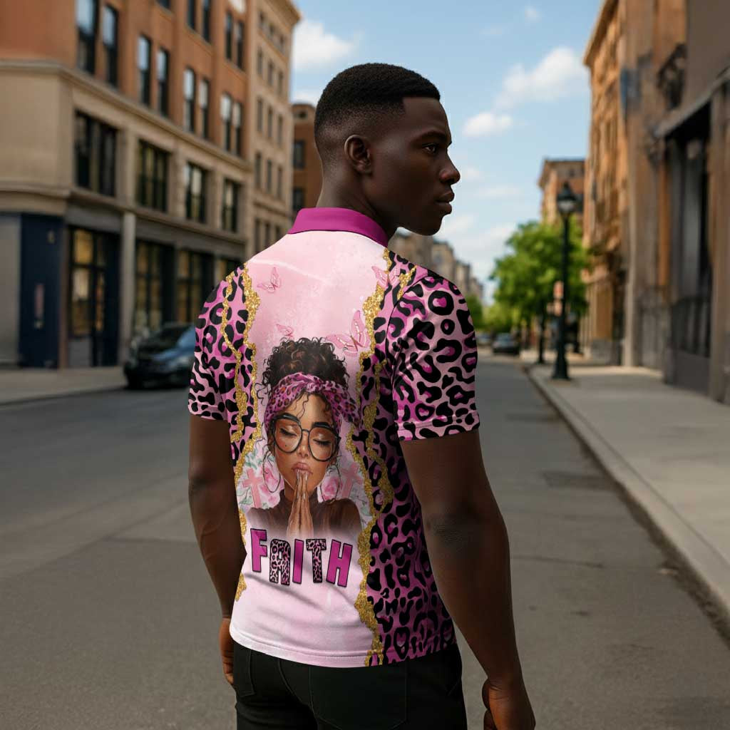 Black Her Story Zipper Polo Shirt Faith Pink Leopard - African Pride