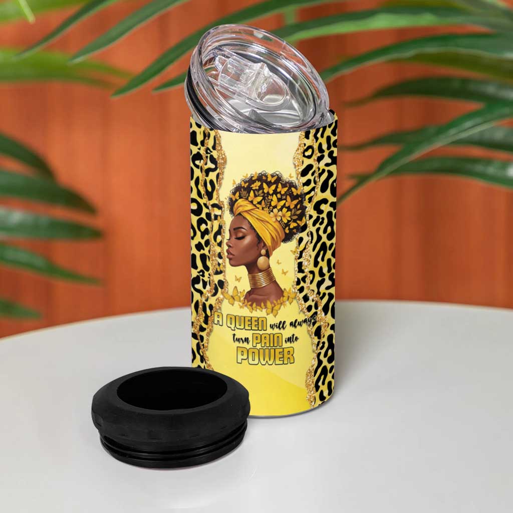Black Her Story 4 in 1 Can Cooler Tumbler A Queen Turns Pain Into Power - African Pride