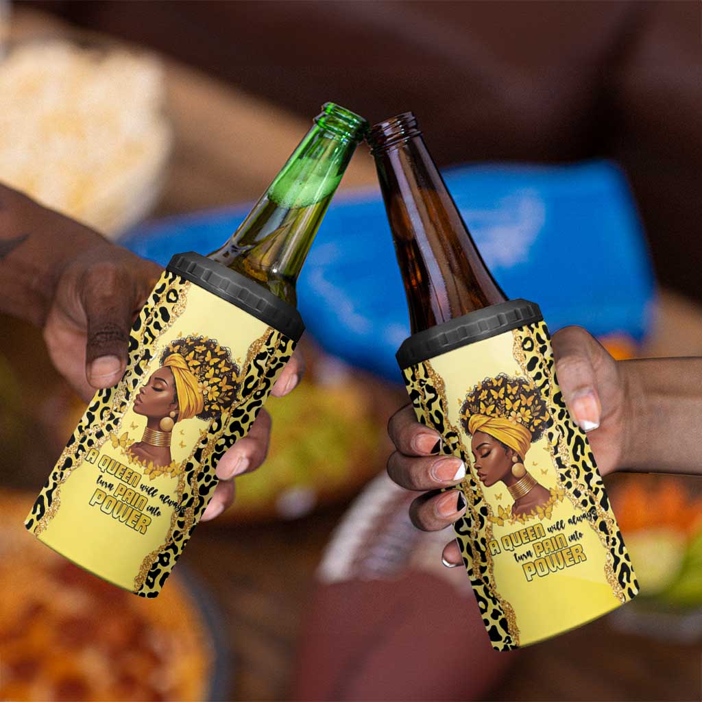 Black Her Story 4 in 1 Can Cooler Tumbler A Queen Turns Pain Into Power - African Pride
