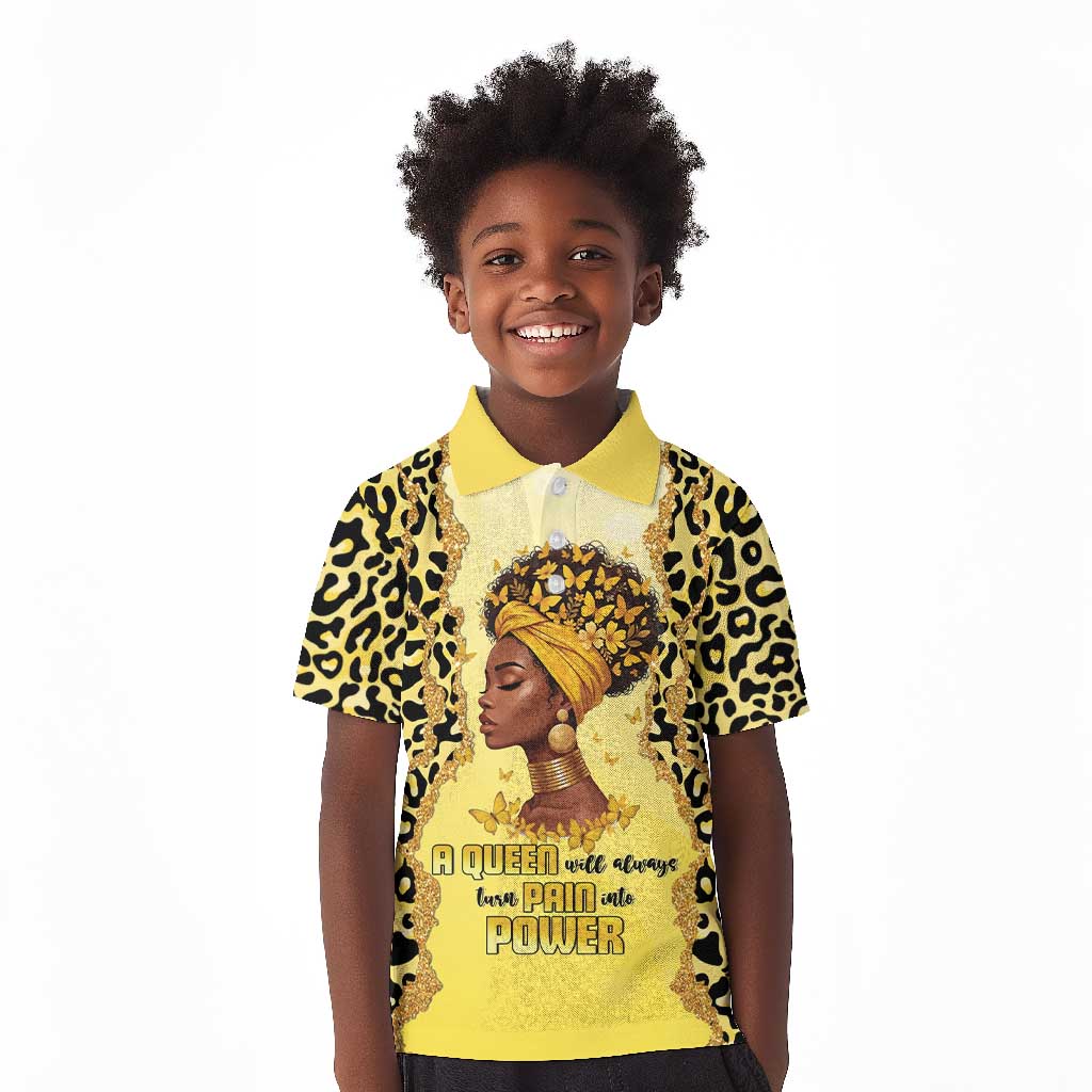 Black Her Story Kid Polo Shirt A Queen Turns Pain Into Power - African Pride
