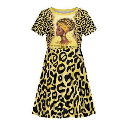 Black Her Story Kid Short Sleeve Dress A Queen Turns Pain Into Power - African Pride