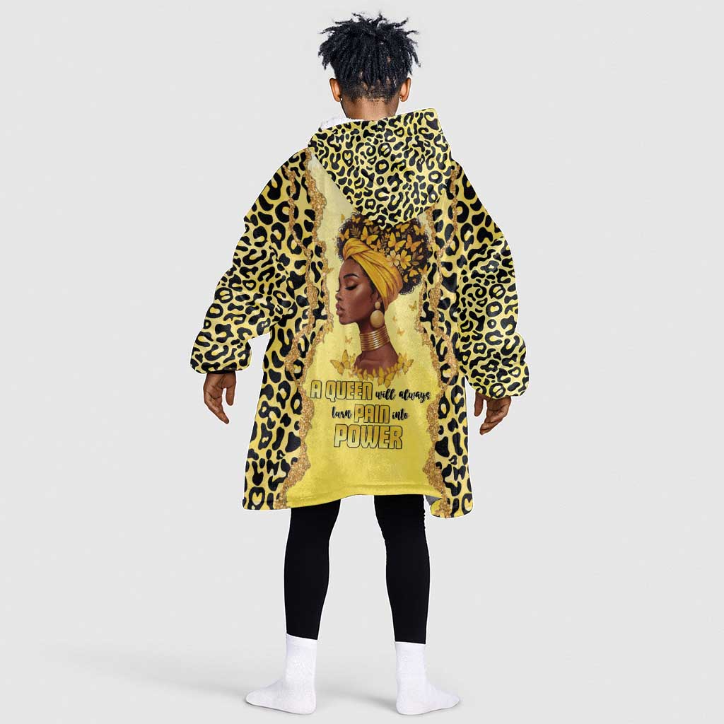 Black Her Story Kid Wearable Blanket Hoodie A Queen Turns Pain Into Power - African Pride