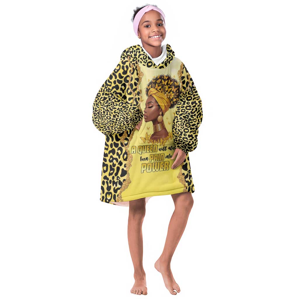 Black Her Story Kid Wearable Blanket Hoodie A Queen Turns Pain Into Power - African Pride