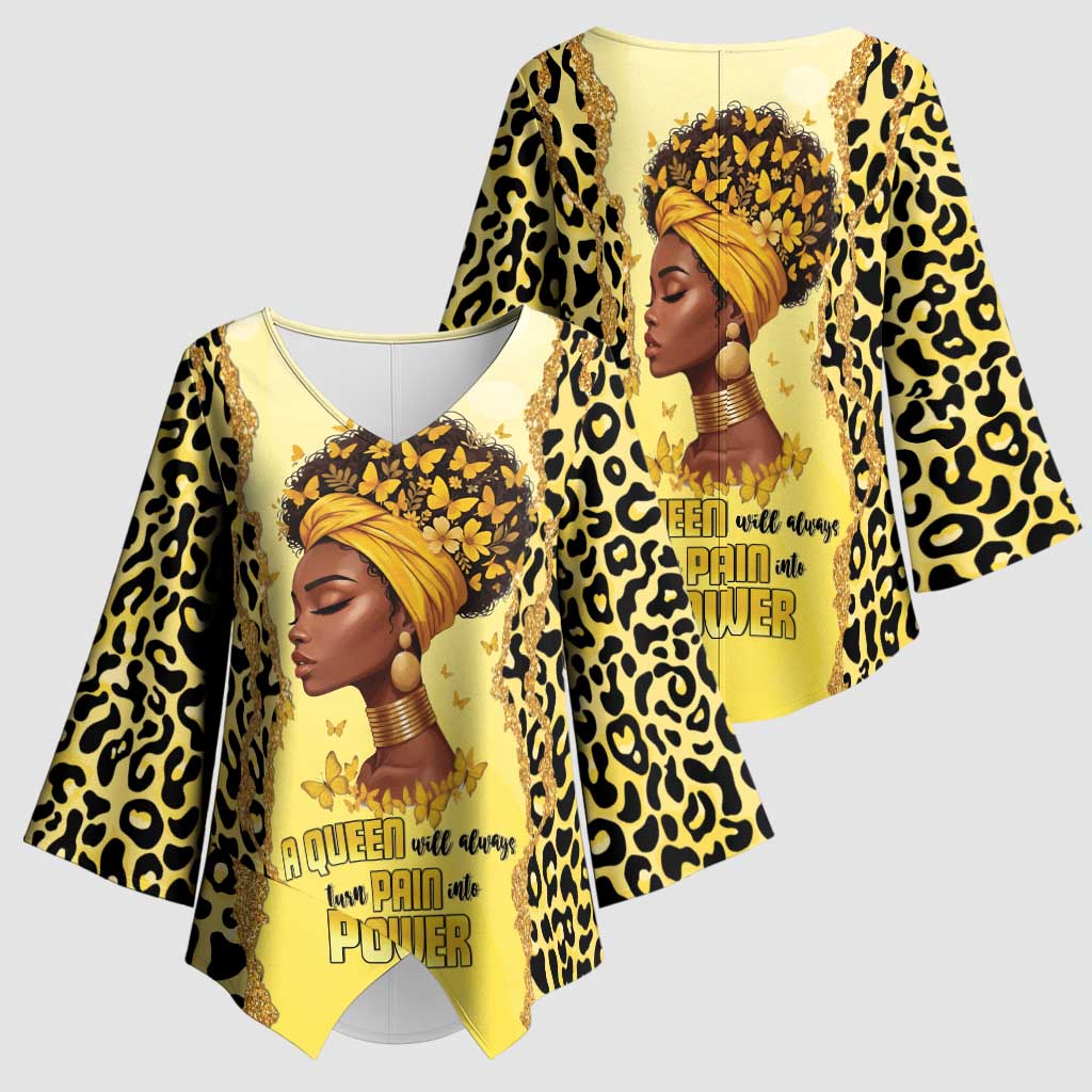 Black Her Story Kimono Sleeve Blouse A Queen Turns Pain Into Power - African Pride