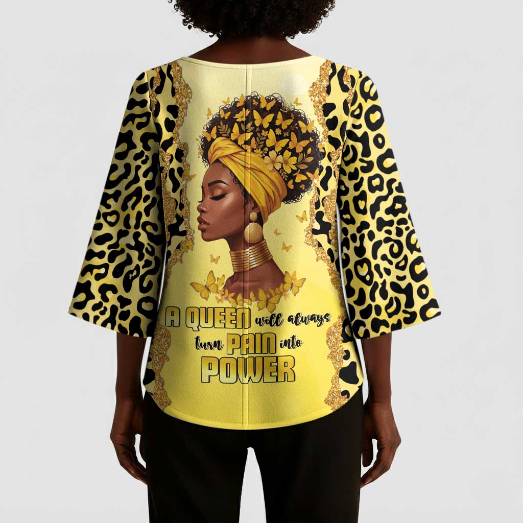 Black Her Story Kimono Sleeve Blouse A Queen Turns Pain Into Power - African Pride
